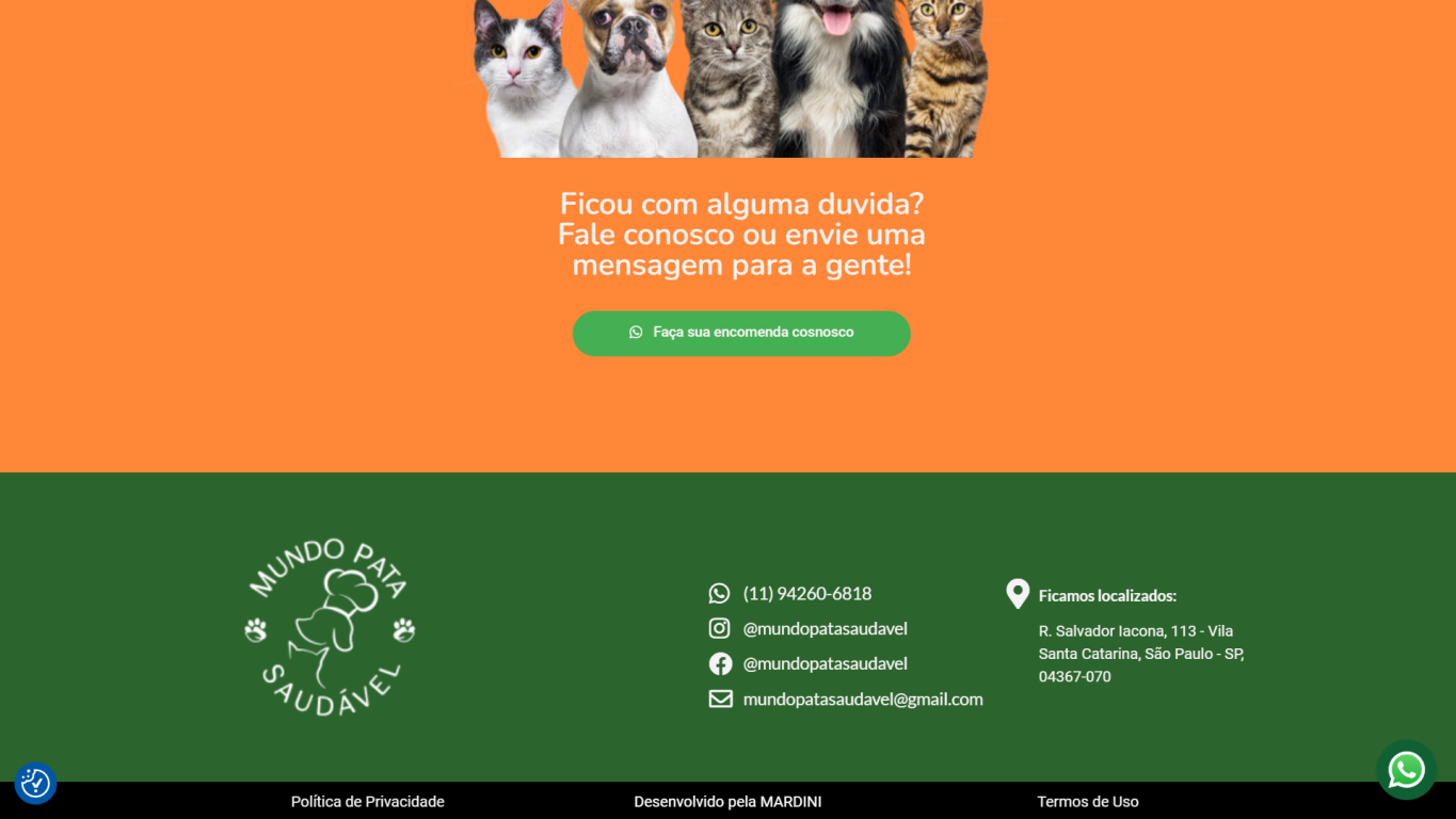 Site desenvolvido para a Mundo Pata Rodapé