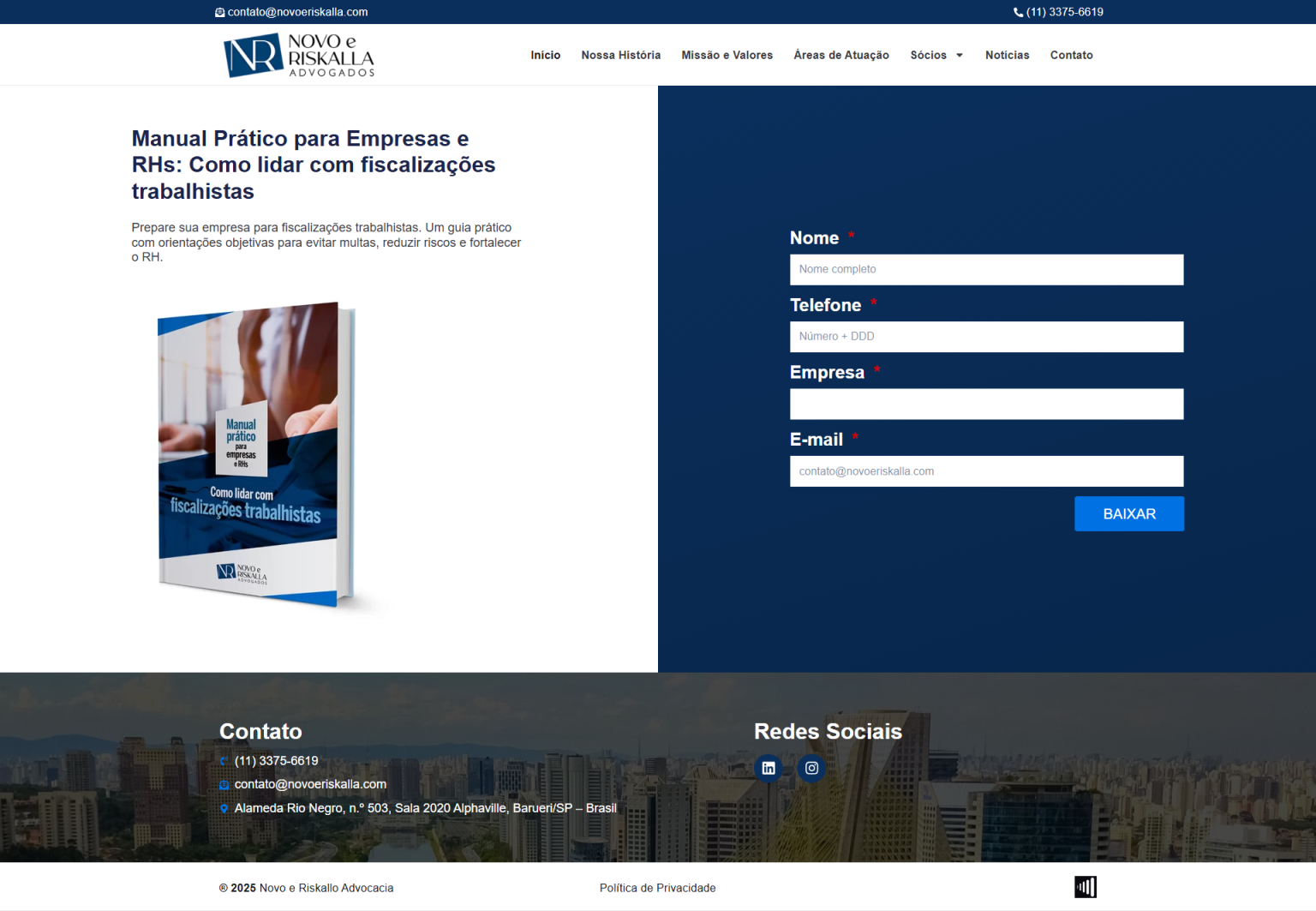 Landing Page Novo e Riskalla Advogados