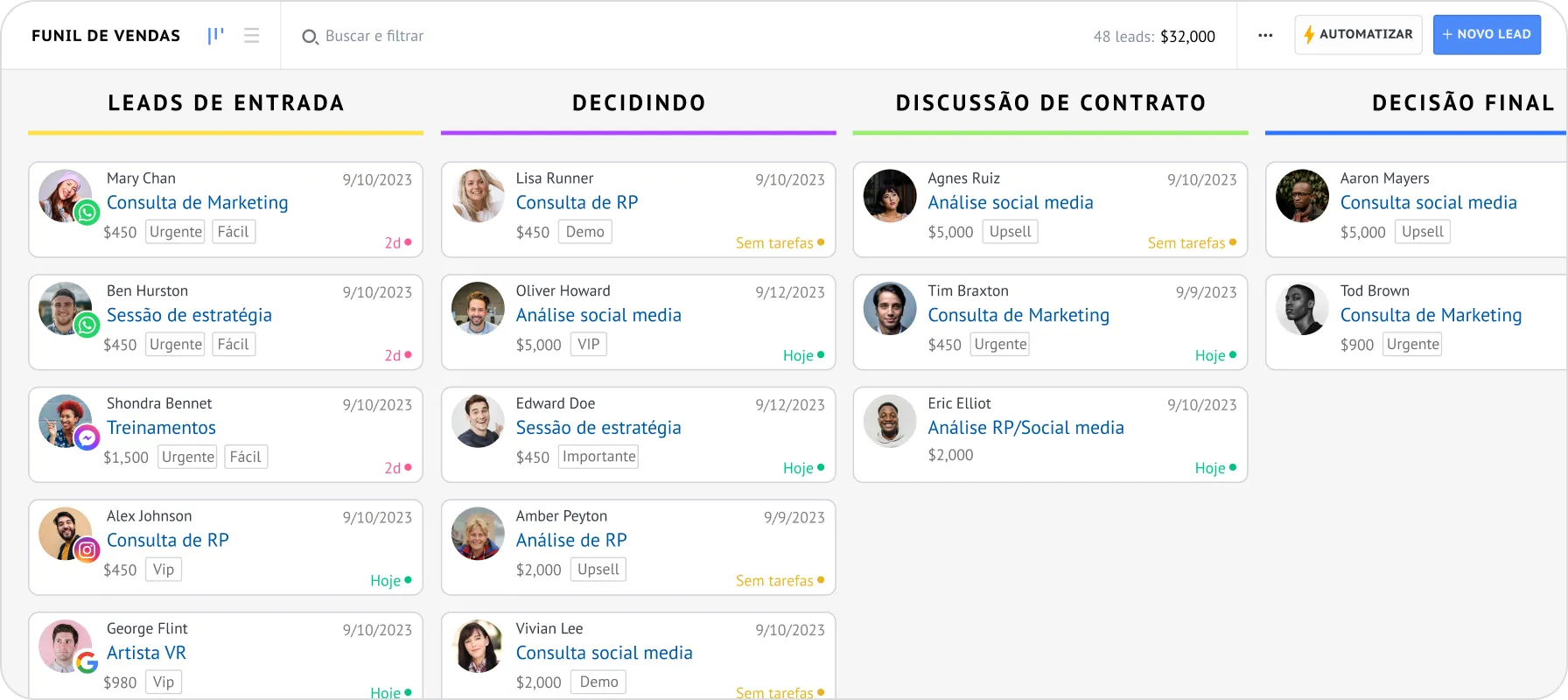 O Kommo tem uma interface simples