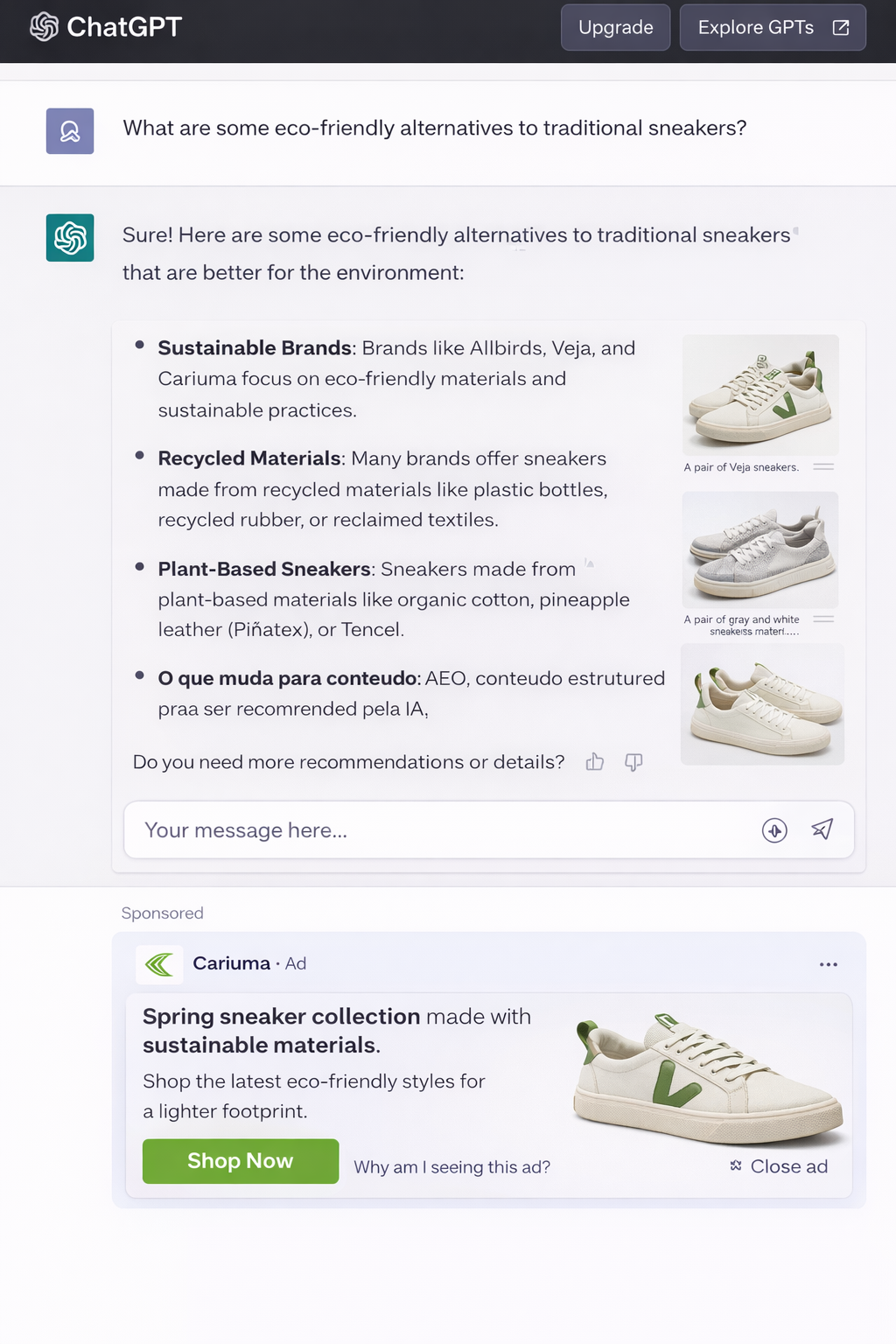 Projeção de Interface com Ads no ChatGPT